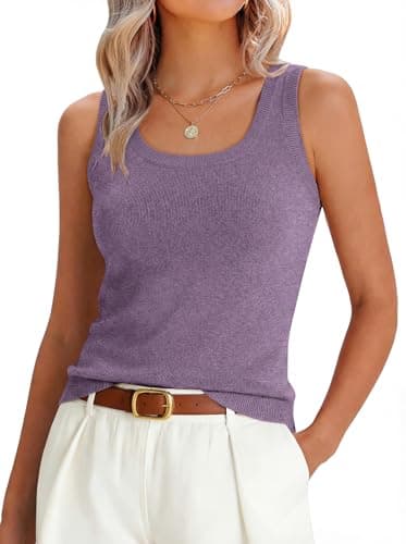 ANRABESS Tank Tops for Women Wool Blend Sweaters Sleeveless Casual Summer Fitted Shirts 2026 Spring Beach Vacation Clothes Grey Purple XX-Large - Image 1