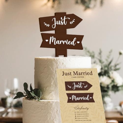 Stofinity Rustic Wedding Cake Toppers For Bride And Groom - Just Married Cake Topper Wedding Decorations, Wood Cakes Topper Sign For Engagement Bridal Shower Party Decorations - Image 1