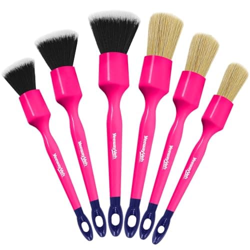 YeewayVeh 6PCS Car Detailing Brush Set, 3pcs Boars Hair Detailing Brushes, 3pcs Ultra Soft Detail Brush for Leather Seat Air Vents Engine Bay, Detail Brushes Car Detailing for Interior Exterior, Pink - Image 1