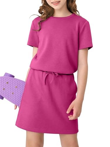 XMWEALTHY Girls Summer Clothes 2 Piece Skirt Set Short Sleeve T-Shirts and Drawstring Skorts Cute Kids Clothing Cute Casual Outfits 9-10 Years Light Pink - Image 1