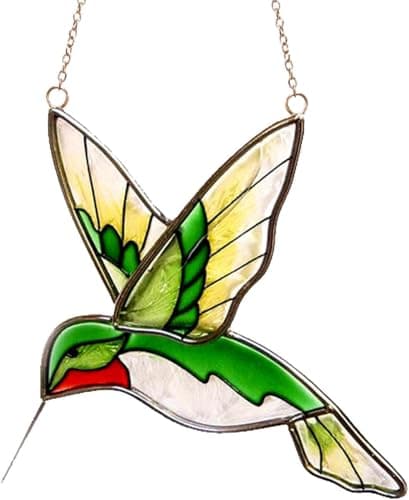 Vismin Hummingbird Stained Glass Window Hanging Light Catchers Home Decor Handmade Ruby Throated Bird Sun Catchers Indoor Window Ornament Hummingbird Gifts for Women & Mom Bird Lovers - Image 1