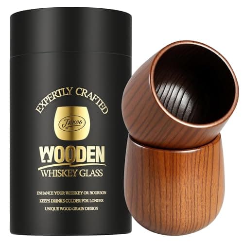 Wooden Whiskey Glass Gifts For Men - Charred Wood Bourbon Whiskey Glasses,Charred Old Fashioned Glass, Bourbon Gift for Dad or Boyfriend on Father's Day, Birthday, Christmas, Thanksgiving (2 Pack) - Image 1