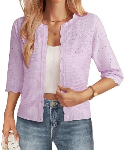 GRACE KARIN Womens Short Sleeve Cardigan Sweater Lightweight Cotton Cardigan Dressy Casual Open Front Bolero Shrugs Lilac - Image 1