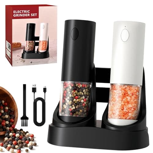 Irosiy Electric Salt and Pepper Grinder Set - Rechargeable Battery Operated, Adjustable Coarseness, LED Light, Stainless Steel & Glass Body - Spice Mill for Kitchen, Dining Table - Image 1