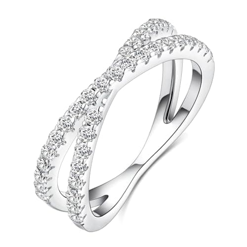 IMOLOVE Moissanite Wedding Band for Women, Criss Cross D Color VVS1 Moissanite Eternity Rings, Stackable Promise Ring for Engagement, Anniversary, Proposal Size 6.5 - Image 1