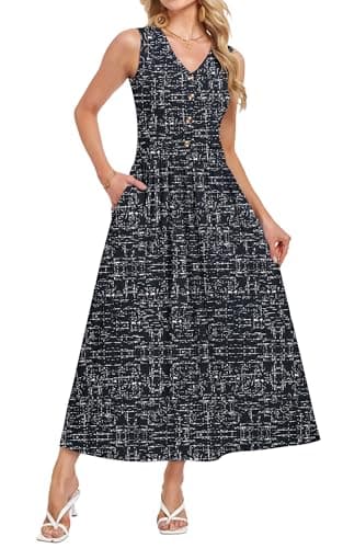 MOLERANI Sundress Womens 2026 Casual Sleeveless V-Neck Elegant Flowy Floral Long Dress with Pockets,Wedding Guest Dress,PartyDate Night Outfit(Ink Silver Flash,XL) - Image 1