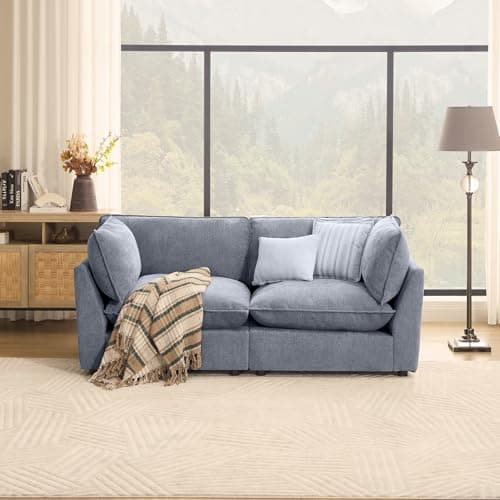 Iroomy Modular Sectional Sofa, Oversized Chenille Cloud Couch, Deep Comfy Seat, 2-Seater Sofas Couches for Living Room, Dusty Blue - Image 1