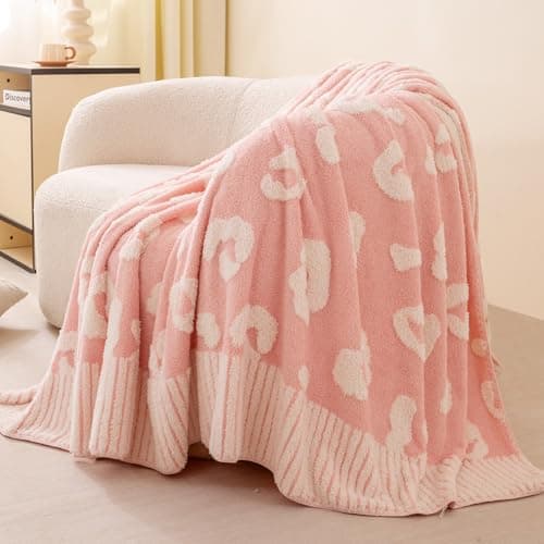 TrellisJoy Leopard Print Blanket Fleece Throw for Bed Sofa for All Seasons Leopard-Pink 60"x80" - Image 1