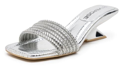 Vepose Women's Low Chunky Heeled Sandals Square Open Toe 6109 Silver Sandal, Mule Heel Sandals Comfortable Slip-On Design with Rhinestones, Sexy Evening Party Shoes Size 7.5 (CJY6109 silver 07.5) - Image 1