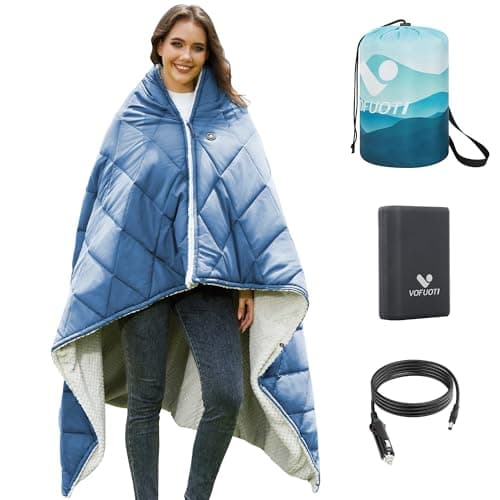 Heated Blanket Battery Operated,12V Cordless heating pad with 15000 battery,Heated Shawl Throw Blanket,Wearable Heated Blanket,Sherpa Lining,3 Heating Set for Car,Camping,Backpacking,Hiking,Travel - Image 1