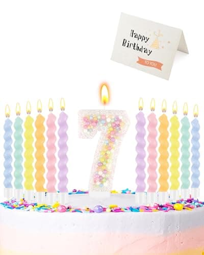 Birthday Candles for Cake, Pink Number Candles, Cake Candles with Greeting Card for Birthday Party Wedding Anniversary Celebrations(7 Candle,White Number Macaron) - Image 1