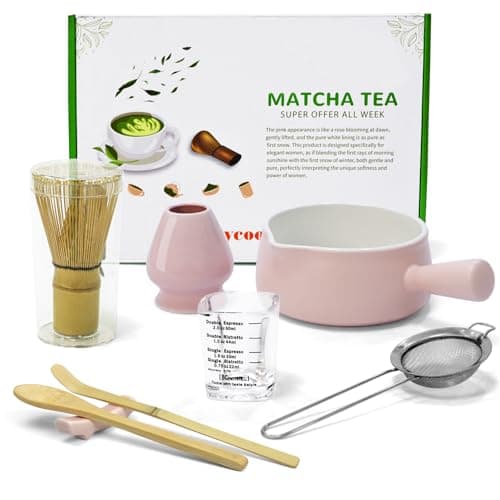 Dycoony Matcha whisk set, Matcha bowl with handle, 8-piece matcha set, bowl,matcha bamboo mixer, teaspoon, spoon, sieve, mixer holder,measuring cup,scoop stand, gift for matcha starter kit - Image 1