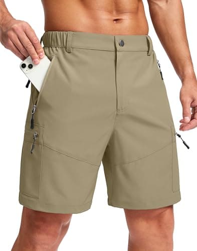Pudolla Men's Hiking Cargo Shorts Lightweight 7" Travel Casual Shorts for Men Golf Work Outdoor with 5 Zipper Pockets(Dusty Khaki XX-Large) - Image 1