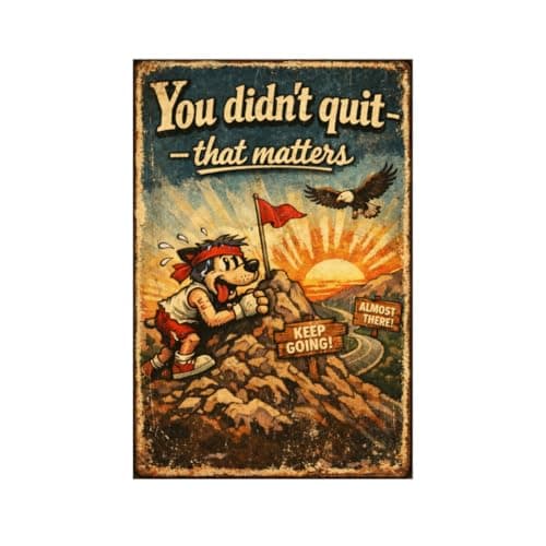 You Didn’t Quit That Matters Tin Sign Vintage Inspirational Quote Metal Wall Decor Retro Cartoon Mountain Sunrise Motivation Plaque Rustic Perseverance Art For Home Office Garage 8x12 Inch - Image 1