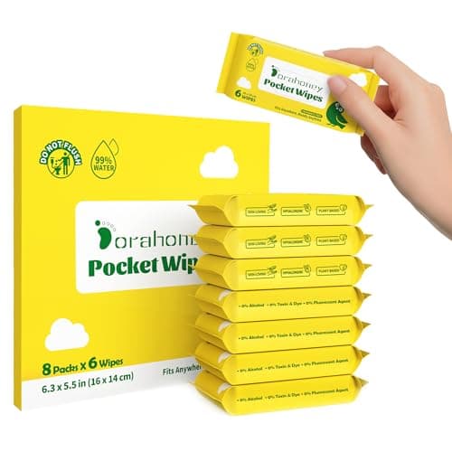 Dorahoney Unscented Travel Wet Wipes, 99% Purified Water Mini Wipes for Sensitive Skin, Hypoallergenic & Plastic-Free Pocket Wipes, 48 Count (8 Packs of 6) - Image 1