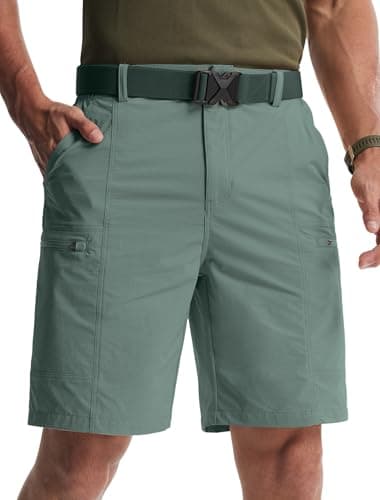 Libin Men's Hiking Cargo Shorts 9" Quick Dry Lightweight Travel Golf Shorts Outdoor with Multi Pockets, Agate Green, 32W/9L - Image 1