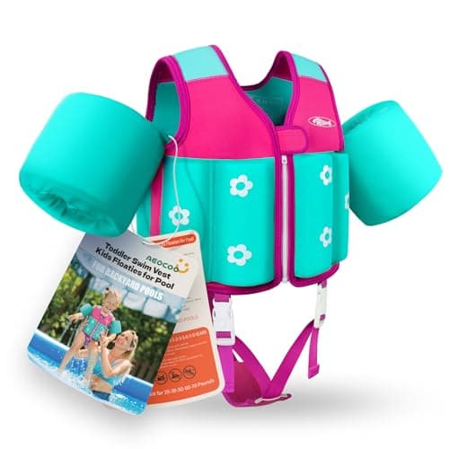 AEOCOO Kids Pool Floaties 1-2-3-5-7-9 Years Old, Toddler Swim Vest 20-30-50-70 Pounds, Comfortable Extended Wear Kids Float Jacket with Crotch Strap, Bright Design and Unpadded Sides, Pink - Image 1