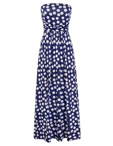 GRACE KARIN Women Strapless Dress Casual Loose Ruched Long Maxi Dress with Pockets - Image 1