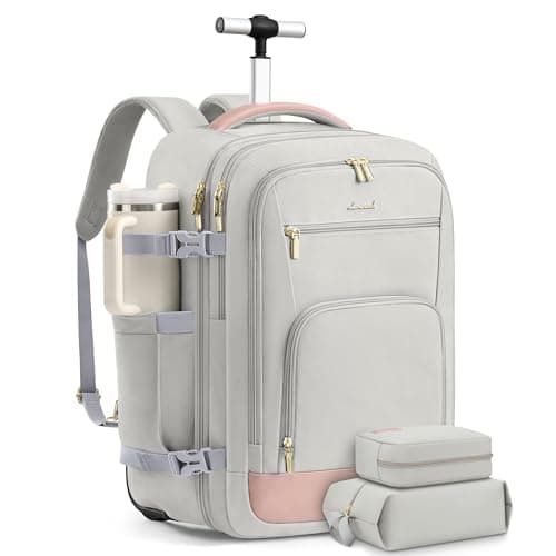 LOVEVOOK 50L Rolling Backpack with Wheels, 18 Inch Carry On Luggage for Women, Water Resistant Wheeled Travel Backpack, Flight Approved Underseat Trolley Bag for Business, Overnight Trips, College - Image 1