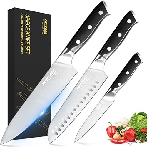 Topfeel Professional Chef Knife Set Sharp Knife, German High Carbon Stainless Steel Kitchen Knife Set 3 PCS-8" Chefs Knife &7" Santoku Knife&5" Utility Knife, Knives Set for Kitchen - Image 1