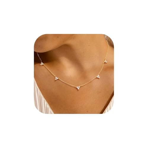 Yoosteel Gold Necklace for Women - Dainty Station Clover Choker Necklace 14k Gold Plated Small Cubic Zirconia Cute Station Necklaces for Women Trendy Prom Jewelry Gifts - Image 1