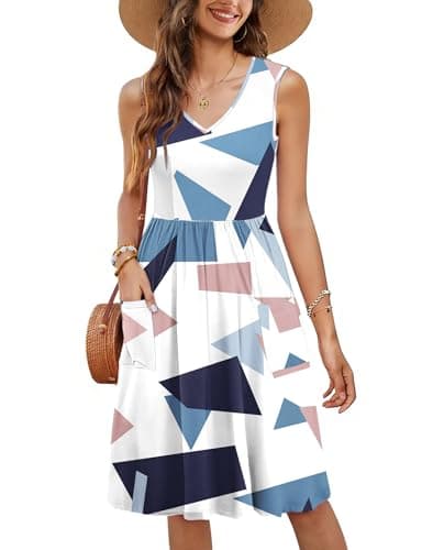 RUMIA V Neck Summer Casual Dresses for Women- Womens Sleeveless Tank Sundress with Pockets Vacation - Image 1