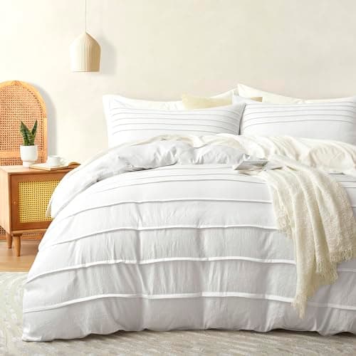 Oli Anderson White Duvet Cover Twin Size - Pleated Twin Duvet Cover, 2PCS Soft and Breathable Textured Bedding Set with Zipper Closure(White,68"x90") - Image 1