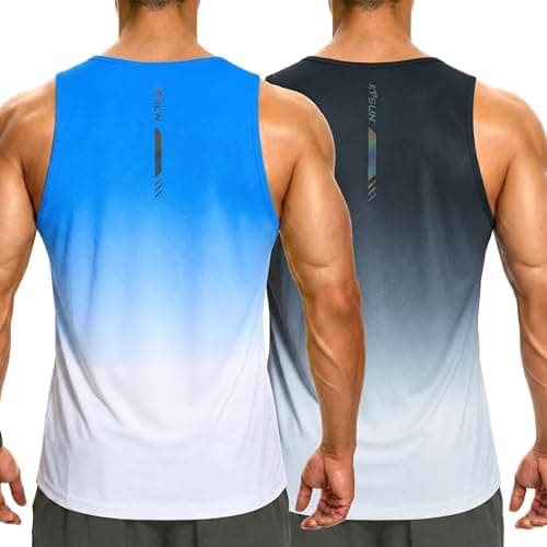 KPSUN Men's Tank Tops Quick Dry Athletic Gym Fitness Muscle Sleeveless Shirts for Beach Running Workout Casual(GradientAzure/GradientBlack XL) - Image 1