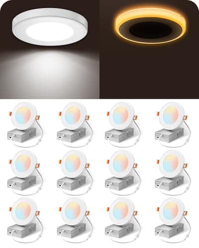 EDISHINE 12 Pack 4 Inch Recessed Light with Night Light, 5CCT Dimmable LED Recessed Lighting, 10W 800LM CRI 90+, Canless Light Fixtures for Kitchen, Living Room - Image 1