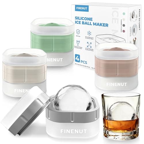 FINENUT Silicone Ice Ball Maker Mold 4 Pack, 2.5 Inch Large Sphere, BPA-Free Easy Release for Whiskey, Bourbon,Cocktails & Home Bars - Image 1