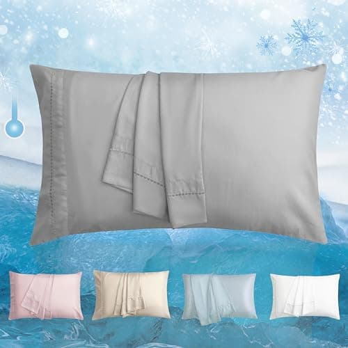 LOVSTOY Cooling Pillow Cases Set of 2,Standard Size Cool Pillowcases for Hair Skin and Hot Sleepers, Soft Silky Summer Pillow Cover with Envelope Closure, Grey, 20"x26" - Image 1