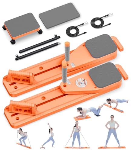 PENGYOUNG Pilates Board, 12 in 1 Mini Plilates Reformer Set, Multifuncional Portable Pilates Reformers Board for Home Workout, Free Combination 100+ Exercise Mode (Orange) - Image 1