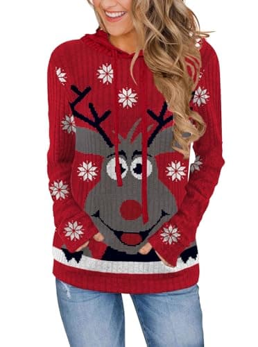 Ugly Christmas Sweater Women Blouses 2026 Long Sleeve Shirts Womens Early Fall Fashion Clothing School Outfits Boho Tops Cowboy Chic Trendy Hoodies Sweatshirt Rudy Large - Image 1