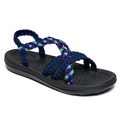 MEGNYA Women's Athletic Sport Shoes, Cushion Arch Support Foot Pain Relief Lightweight Braided Slide Sandals, Comfortable Walking Sandals for Outdoor Activieies Navy Blue Size 7.5 - Image 1