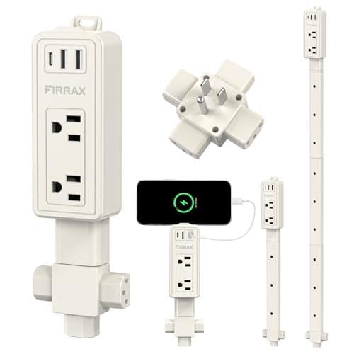 Extendable Outlet Extender Stick, Plug Extension with 2 AC + 2 USB-A + 1 USB-C Ports, 6"-35" Adjustable Length, 360° Rotatable, Fireproof Power Expander for Couches, Nightstands - 2 Pack - Image 1
