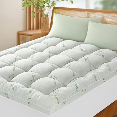 LIANLAM 3 Inch Mattress Topper Queen Size - 1500GSM 3D+7D Down Alternative Fill Pillow Top Mattress Pad, Viscose Made from Bamboo Cover, Extra Firm for Back Pain, 6"-18" Deep Pocket (60"x80") - Image 1