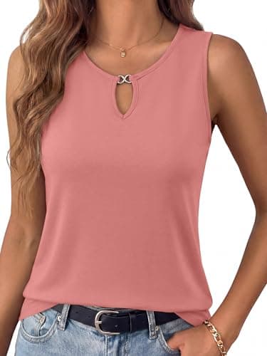 ANRABESS Womens Tank Tops Summer Sleeveless Dressy Casual Blouse Keyhole Neck Ladies Business Cute Shirts 2026 Trendy Outfits Coral Small - Image 1