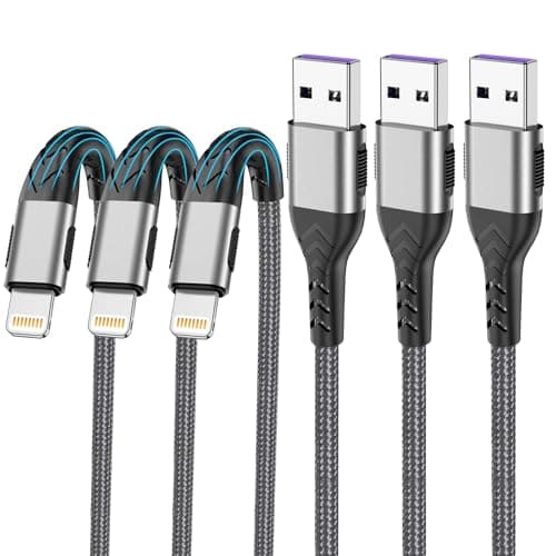 3 Pack 10FT Phone Charger Appple MFii Certified Liightning Cable, USB Liightning Charger Cord - Long Phone Charging Cable for Phone 14/13/12/11/10/8/7/Plus, Pad -Silver Anti-Slip Connector - Image 1