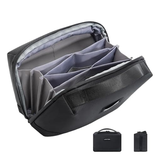 LENTION Premium Electronics Organizer Case with Handle, Large Multi-Compartment Travel Tech Bag for Tablet, Macbook Chargers, Cables, AirPods, Hard Drive Case Waterproof Travel Accessory(M372 Black) - Image 1