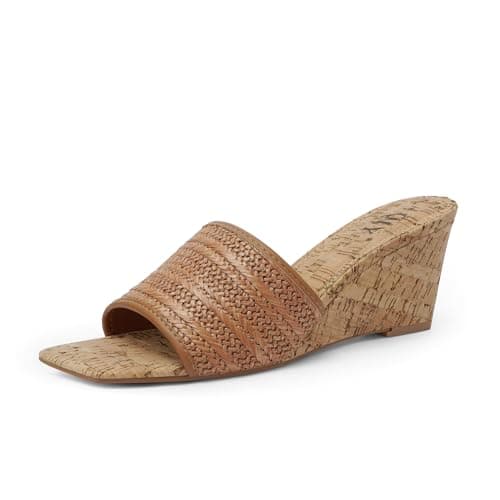 QIY Braided Brown Sandals Women Open Toe Wedge Heels Slip on Wedges Sandals for Women Square Toe Summer Dress Comfortable Mules Sandal Size 8.5 - Image 1