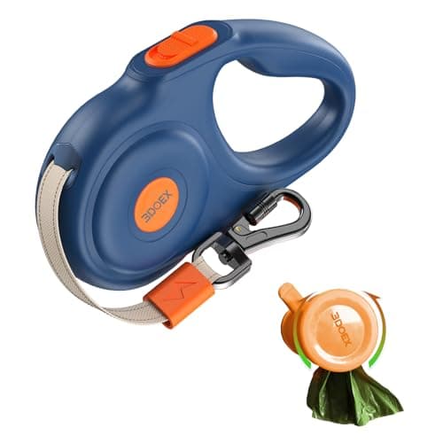 Retractable Dog Leash 10FT for Small & Medium Dogs, Sturdy Heavy-Duty Nylon Tape with Secure Locking Carabiner & Poop Bag Holder, Smooth One-Hand Control, Anti-Slip Handle, Tangle-Free Design (Blue)