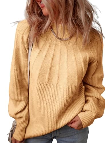 Dokotoo Womens Sweaters Fall Outfits 2025 Winter Clothing Turtleneck Oversized Sweater Long Sleeve Cable Knit Pullover Mock Neck Tops Casual Chunky Jumpers Plus Size Camel Brown Sweaters for Women M - Image 1