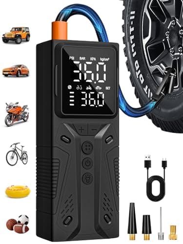 AIRSURE Tire Inflator Portable Air Compressor, High-Speed 150PSI Cordless Air Pump for Car Tires with Powerful Battery, Auto Shut-Off - Portable Tire Pump for Car, Bike, Motorcycle and Balls - Image 1