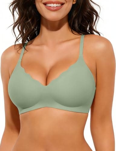 Popilush Wireless Bras for Women No Underwire Seamless Bralettes Everyday Comfort Tshirt Padded Bra Green - Image 1