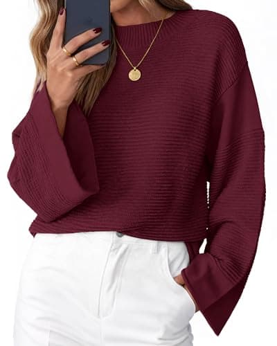 KIRUNDO Oversized Sweaters for Women Ribbed Knit Chunky Long Sleeve Tunic Sweater Pullover Tops Fall Winter Clothing(Burgundy, X-Large) - Image 1