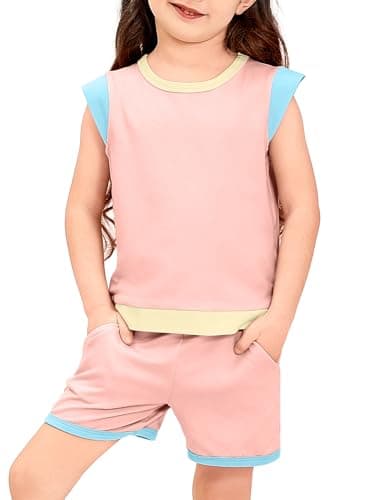 XMWEALTHY Girl Clothes Summer Cute Short Sleeve Top Toddler Kids Shorts Sets 2 PCS Pink Tie-Dye Round Neck Girls' Clothing Sets 5-6T - Image 1