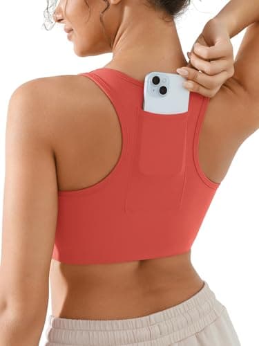 BRXL High Support Front Zip Sports Bra for Women with Phone Pocket Padded Racerback Workout Gym Running Yoga Bra Red - Image 1