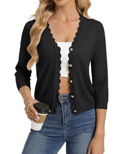 GRACE KARIN Black Cardigan for Women Lightweight Knit Cropped Sweaters Trendy 2026 Summer Shrug Bolero Spring Fashion - Image 1