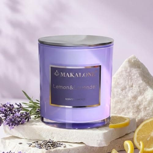 MAKALONE Lavender Lemon Scented Candles for Home - 9oz Soy Wax Candle in Purple Glass Jar, 60H Long Lasting Burn, Aromatherapy Candle for Stress Relief, Relaxation, Sleep, Bath & Yoga, Gifts for Women - Image 1