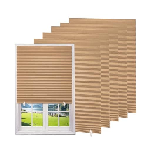 Changshade 6-Pack Temporary Light Filtering Paper Blinds for Window, Cut to Size Adhesive Paper Shades, Stick on Pleated Blinds,No Drill Easy Install,48" W x 72" H,Brown - Image 1